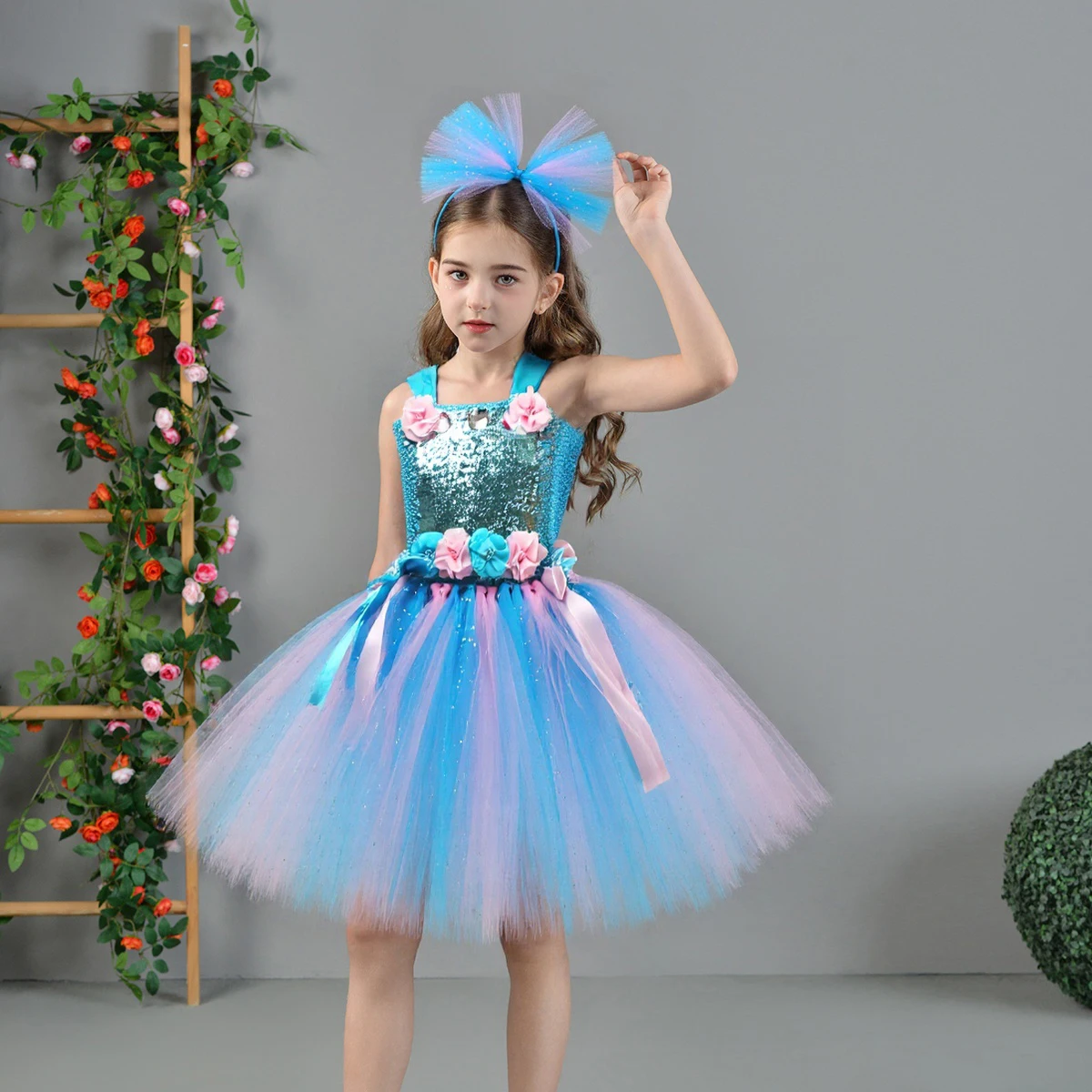 Костюмы феи с цветком джунглей для девочек, праздничное платье-пачка на день рождения, детские нарядные платья Пурима на Хэллоуин с повязкой на голову Костюмы феи с цветком джунглей для девочек, праздничное платье-пачка на день рождения, детские нарядные платья Пурима на Хэллоуин с повязкой на голову