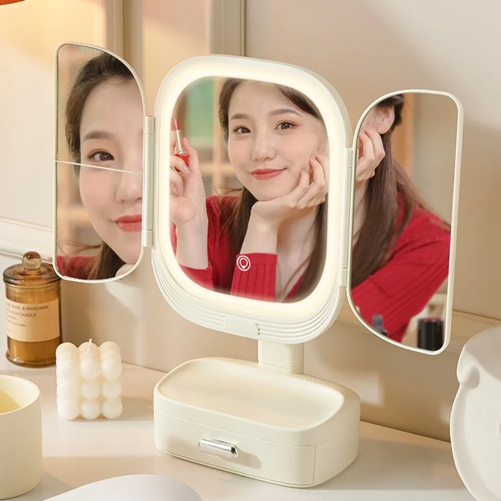 37v1800mah-3-color-dimmable-led-makeup-mirror-foldable-rotatable-desktop-vanity-mirror-180°-rechargeable