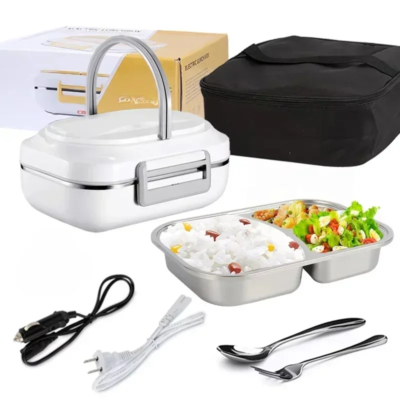 Stainless Steel container Electric Lunch Box with Bag Portable Multi Function Home/car  2 in 1 with 3 compartments