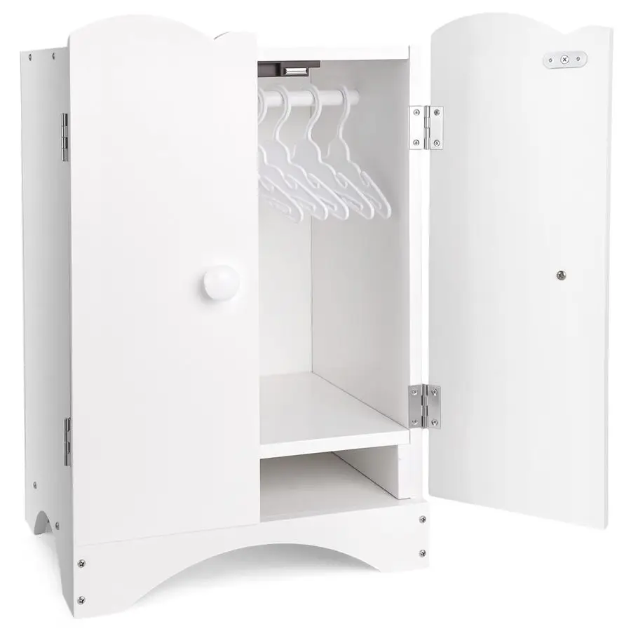 

BABESIDE Wooden Baby Dolls Closet for 1216 Inches Doll, Armoire Dolls Wardrobe for Babys Doll Clothes Storage, Includes 10 Clot