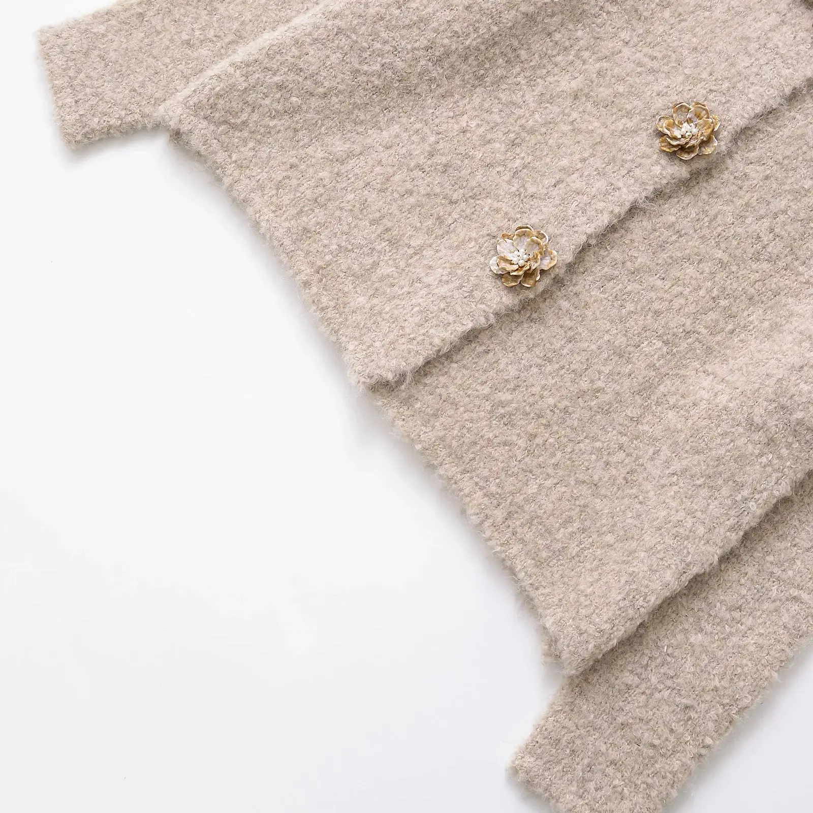 المرأة الخريف زهرة زر سترة الزخرفية امرأة الصلبة واحدة الصدر قصيرة محبوك معطف المرأة ملابس خارجية 9598175 #4