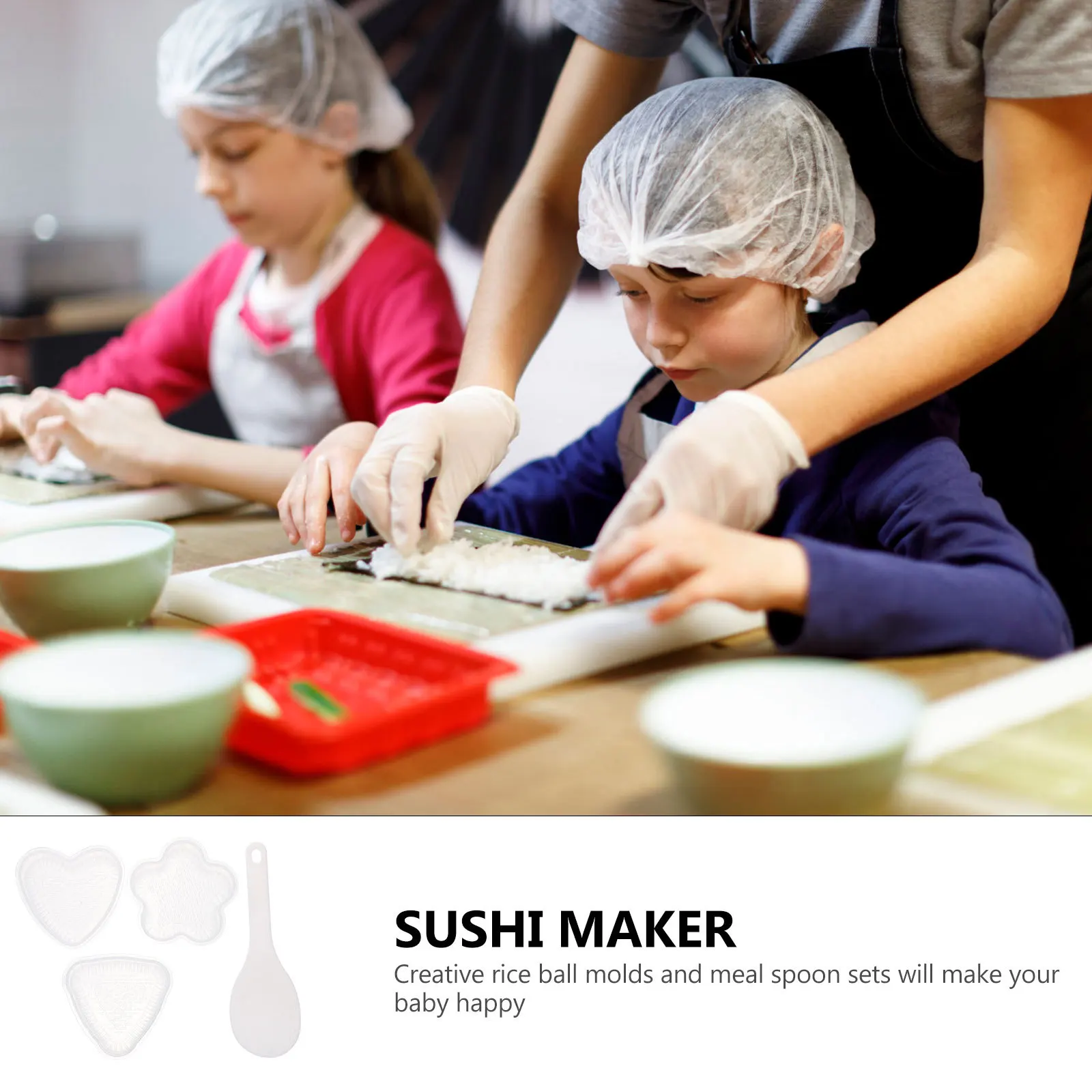 

1Set Premium Rice Ball Molds Sushi Making Kit DIY Tools Spoon White Lightweight Portable Long Lasting Sushi Mold