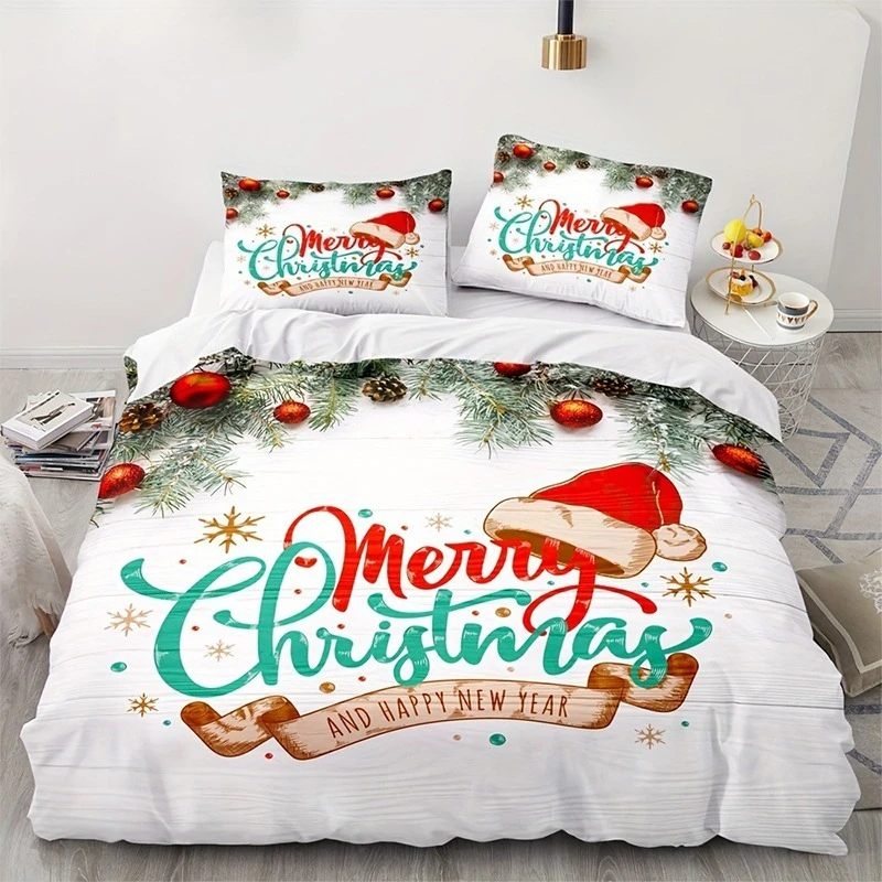 2pcs/3pcs Duvet Cover and Pillowcase Bedding Set with Christmas Theme and Print Available in Single Double and Extra-large Sizes