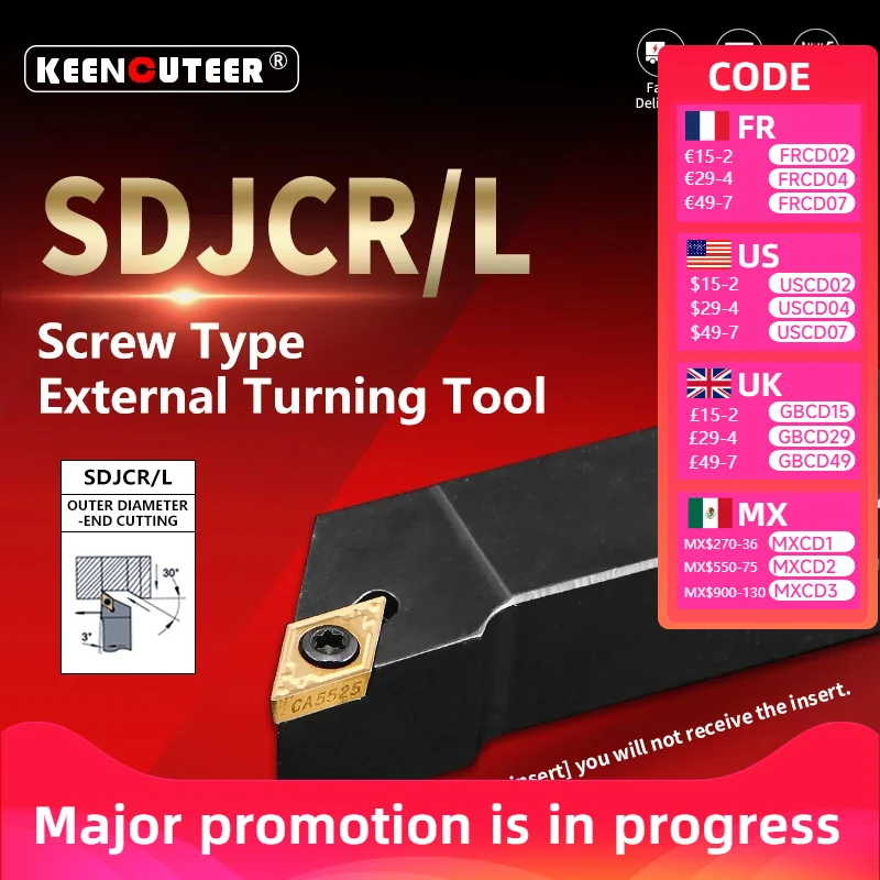 

CNC Lathe External Turning Bar SDJCR1212H07/1616H07/2020K07 Including DCMT07 Inserts Tool Kit