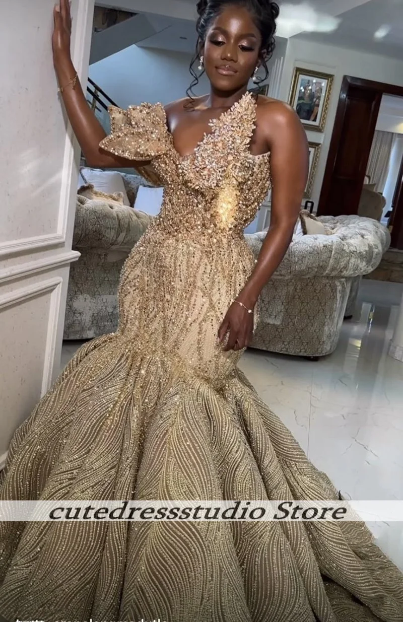 فساتين سهرة رائعة حورية البحر للفتيات الأفريقيات فاخرة مطرزة بالترتر فستان طويل للحفلات الراقصة فيستدوس دي غالا مخصص للسيدات
