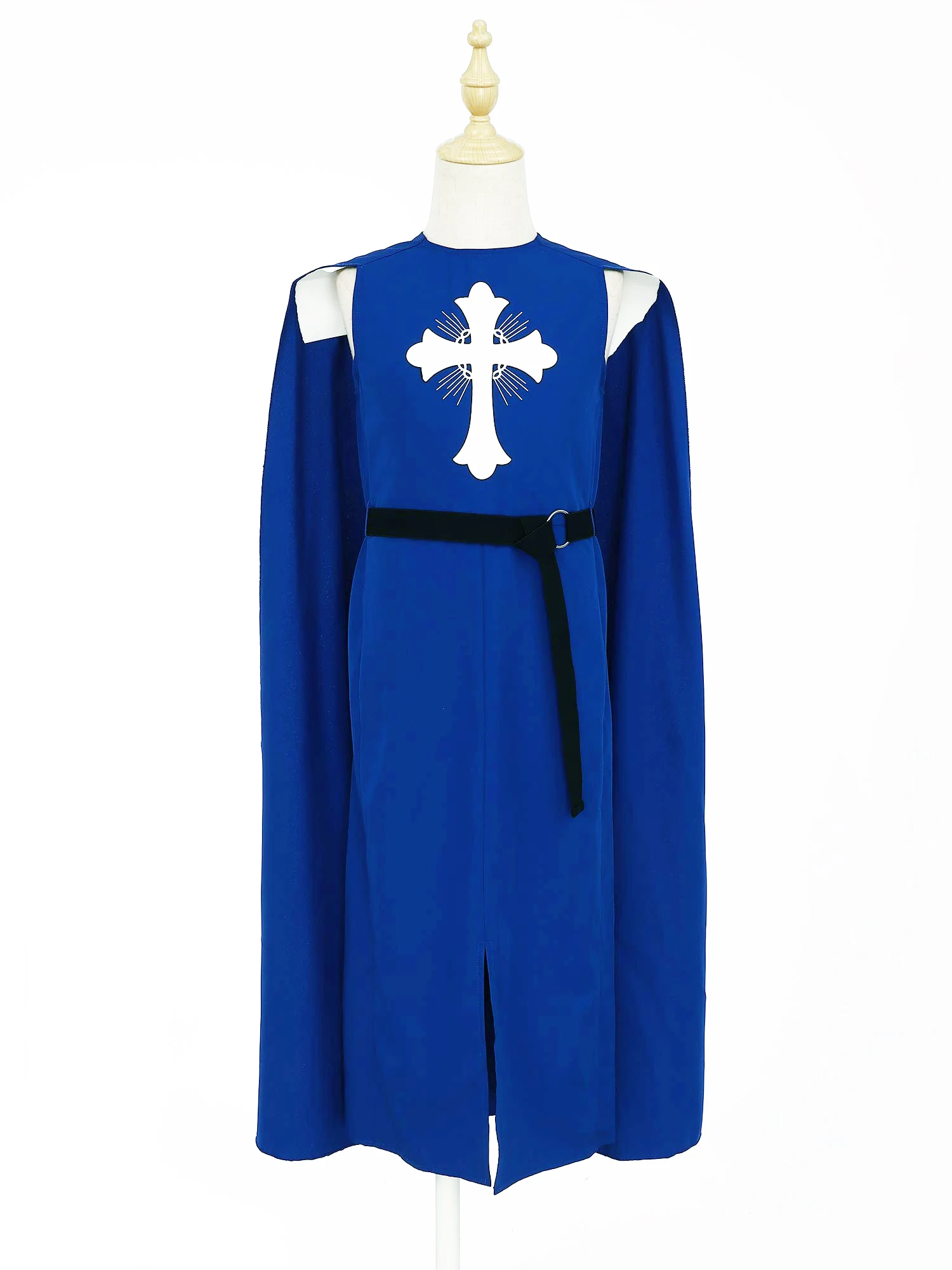 

Детский костюм для Хэллоуина, средневековый рыцарь эпохи Возрождения, карнавальный костюм без рукавов с крестообразным принтом, плащ на молнии, халат с поясом