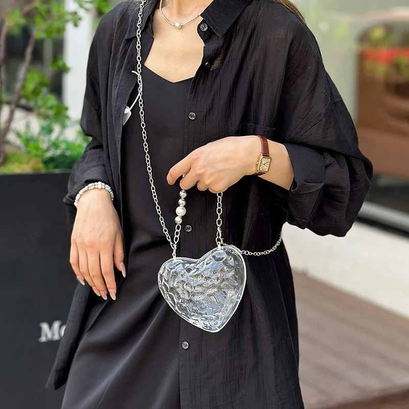 Cute Heart Shape Lipstick Bag For Women 2024 Designer Geometric Gold Evening Bag Party Purse Trend Chain Crossbody Bag Mini