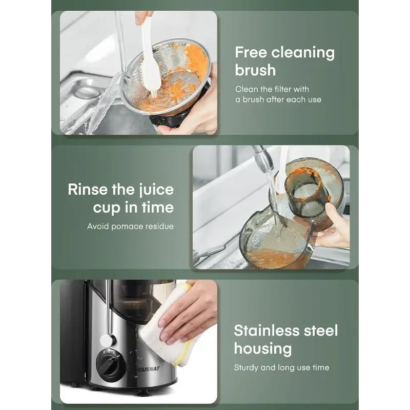 Juicer Machines, Juicers Extractor Easy to Clean, HOUSNAT Centrifugal Extractor Juicer 3 Speeds with Big Mouth 3" Feed Chute