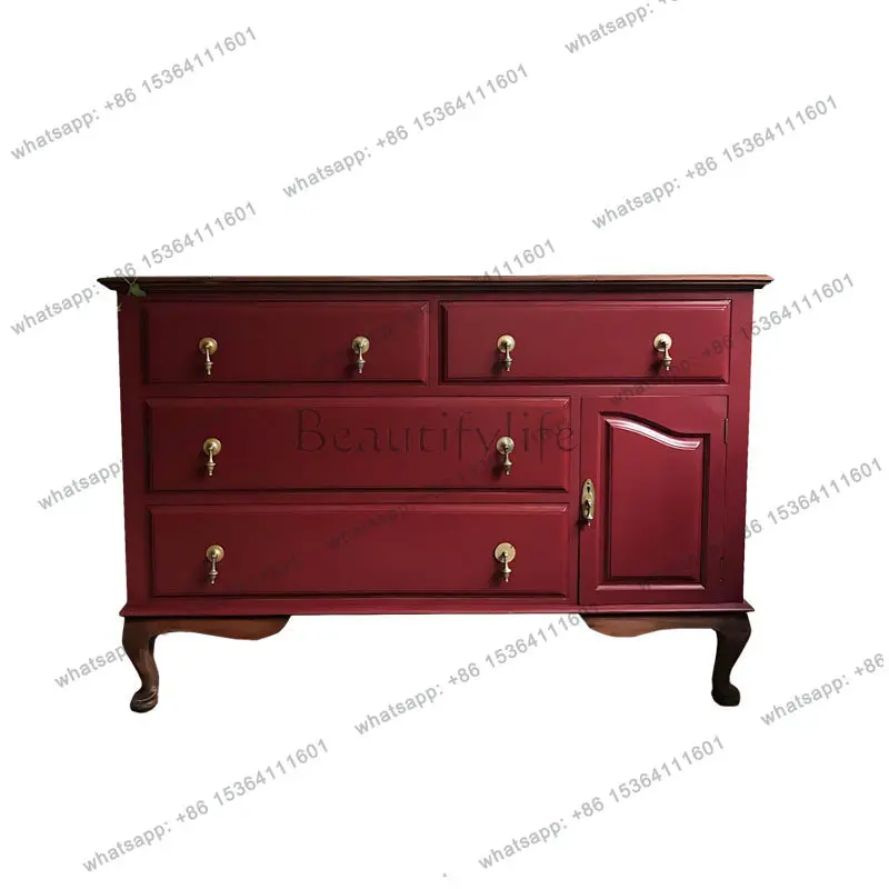 

French light luxury solid wood chest cabinet entry foyer drawer storage locker