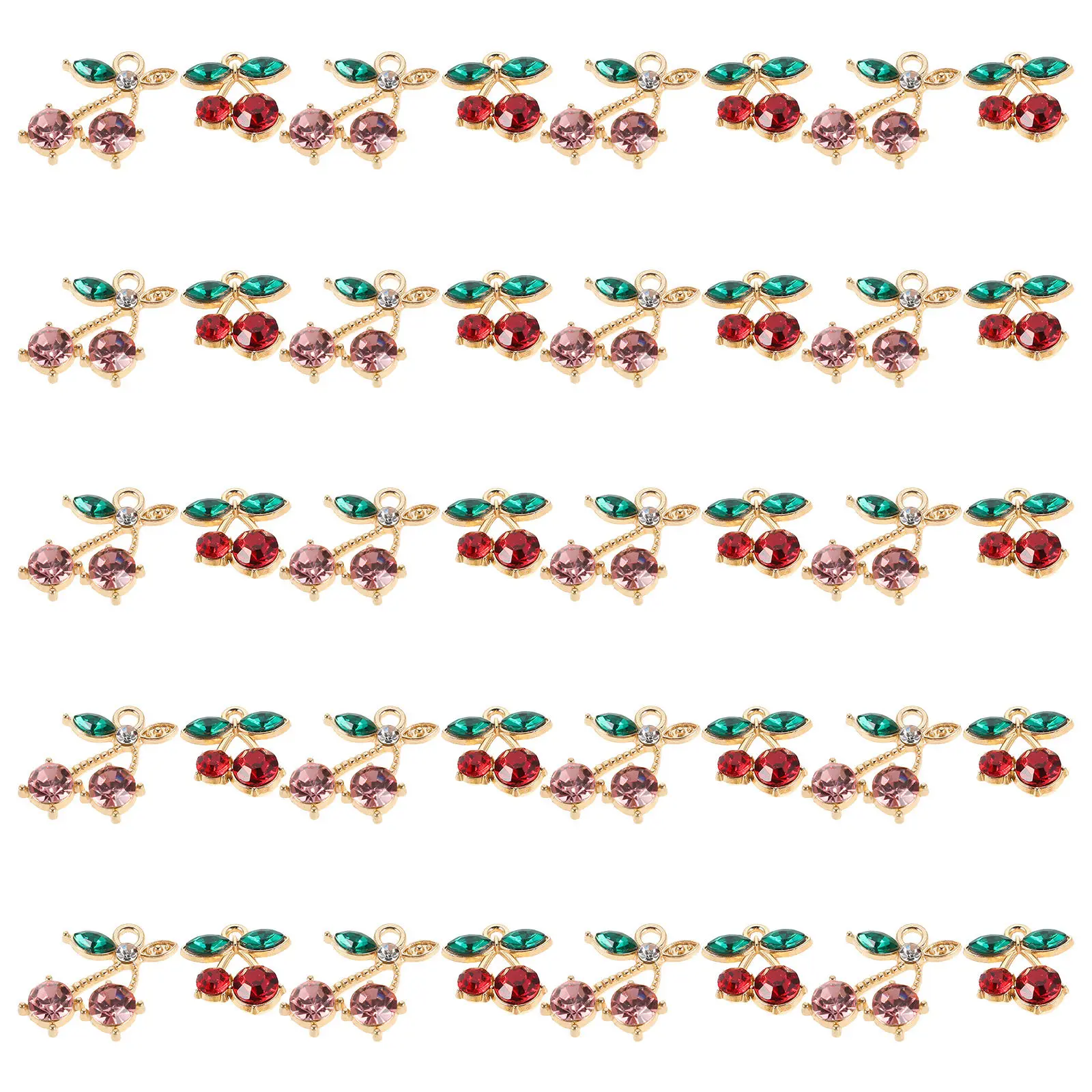 40Pcs Cherry Alloy Pendants Rhinestone Charms DIY Jewelry Making Bracelets Necklaces Earrings Keychains Craft Supplies