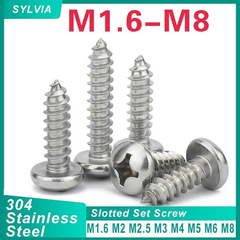 

100~500pcs M1.2 M1.4 M1.5 M1.6 M1.7 M2 M2.2 M2.3 M2.6 Small 304 stainless steel Cross Phillips Pan Round Head Self tapping Screw