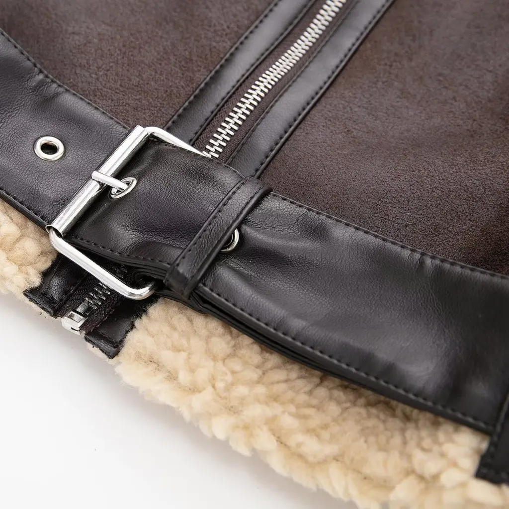 

Women's Autumn Winter Fur Integrated Jacket Sweet Cool Short Motorcycle Style with Lapel Fashion Streetwear for Hot Girls