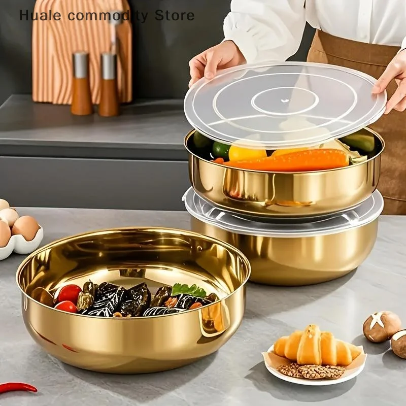 

【HG】Миска для смешивания из нержавеющей стали с крышкой, сверхмощная, нержавеющая, для выпечки, макарон и салатов, коммерческий кухонный инструмент, можно мыть в посудомоечной машине