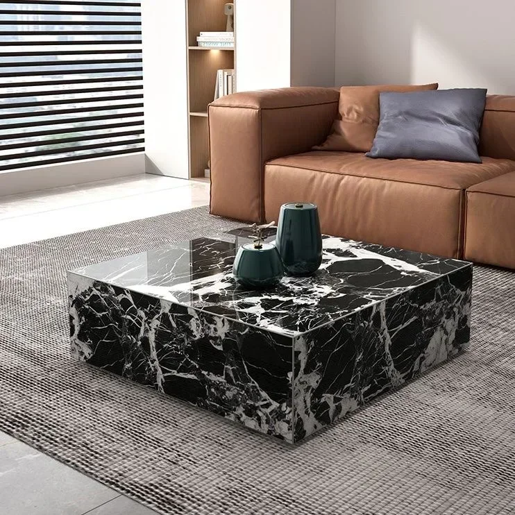 -Mesa auxiliar moderna nórdica Kaia Calacatta Viola bloque de zócalo de mármol mesa de centro cuadrada grande