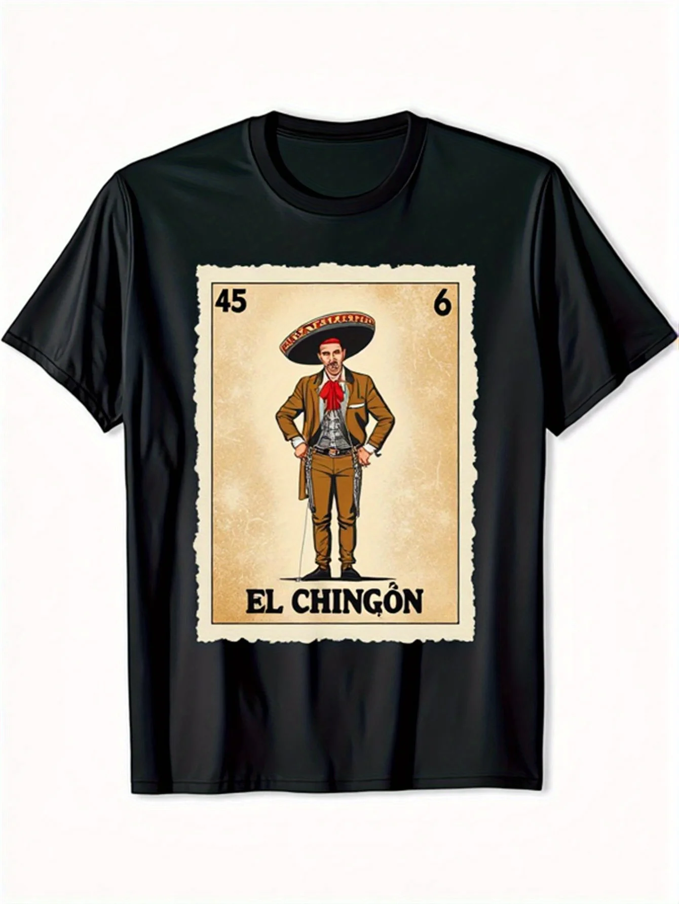 Men'S Retro T-Shirt Inspired by The Mexican Revolution - Featuring a Zapata Bingo Design  Beige Cultural Theme, Made from  Medium Stretch Fabric, Perfect for Day of The Dead Celebrations, Themed Parties, Or Everyday Casual Wear