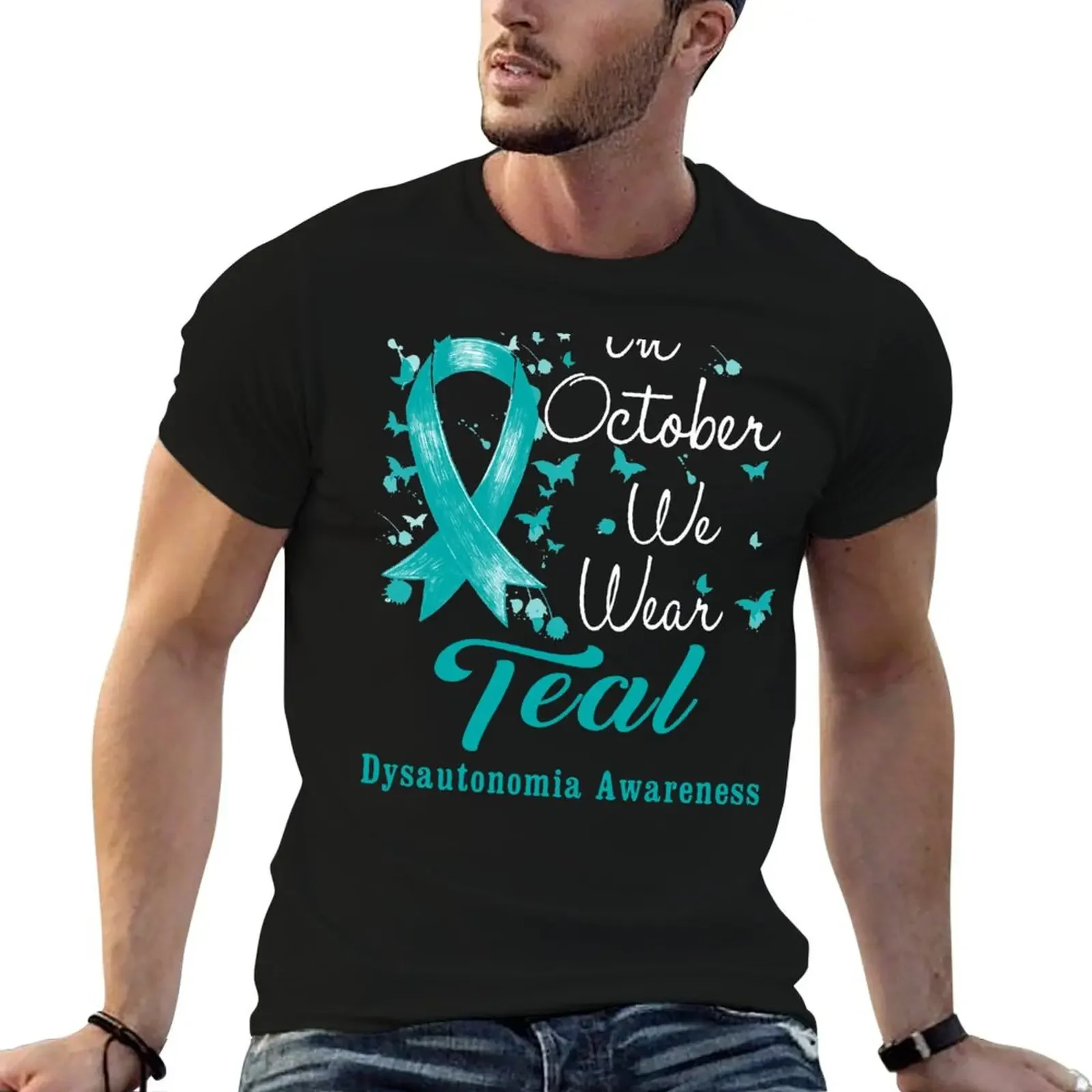 In October We Wear Teal Ribbon Dysautonomia Awareness T-Shirt quick drying animal prinfor boys luxury clothes men