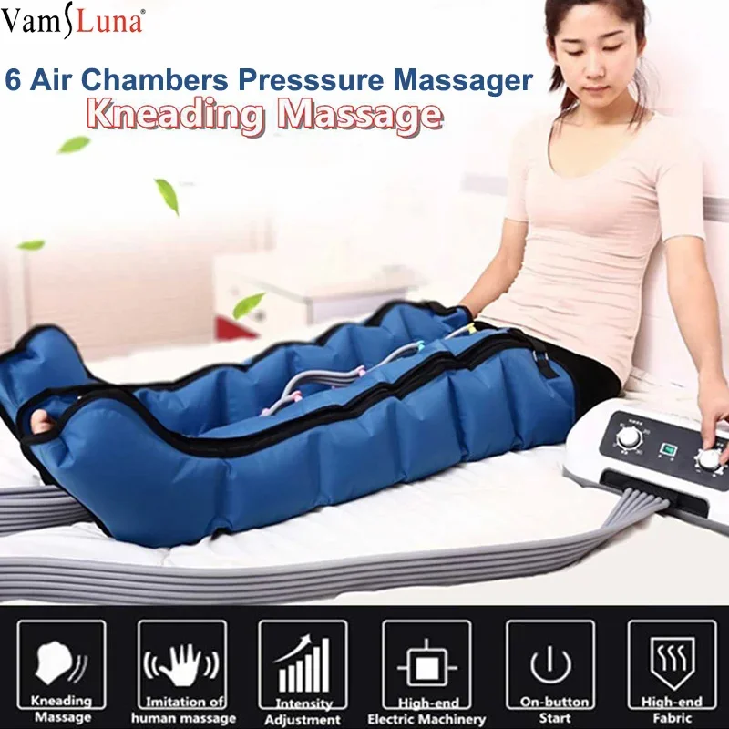 Air Compression Leg Massager With 6 Airbags Pneumatic Massage Boots Pressure Pump Circulation System Promote LegBloodCirculation