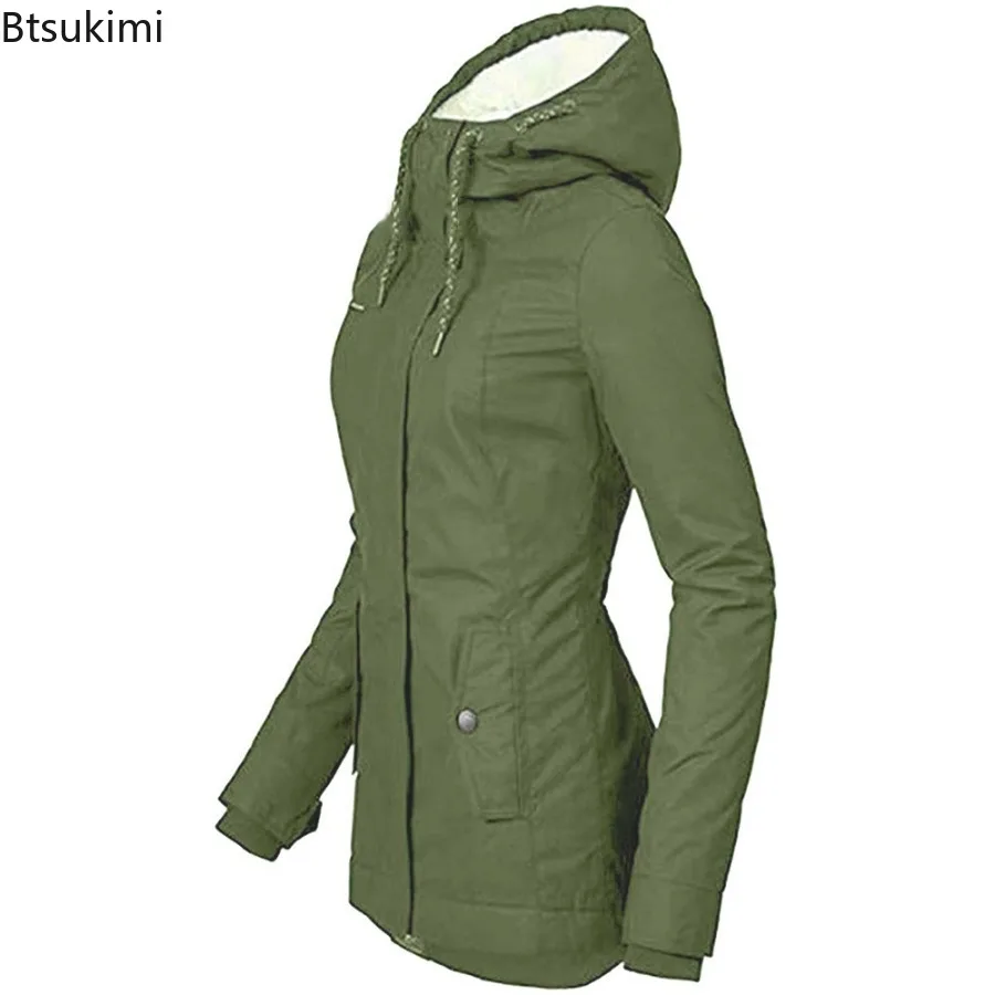 2025 New Winter Women Warm Parkas Hooded Thick Plush Coats Female Mid-Long Cotton Jacket Warm Solid Coat Lamb Wool Thick Jacket