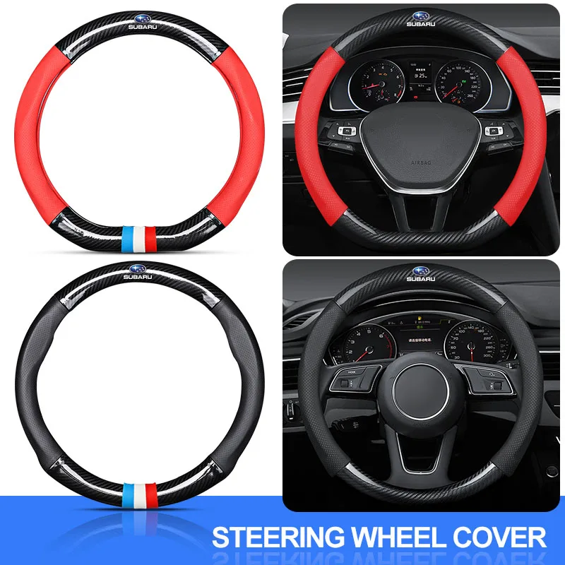

Carbon fiber Cow Leather Car Steering Wheel Cover Anti-slip Car Accessories For Subaru Forester Xv Impreza Wrx Sti 2010 Outback