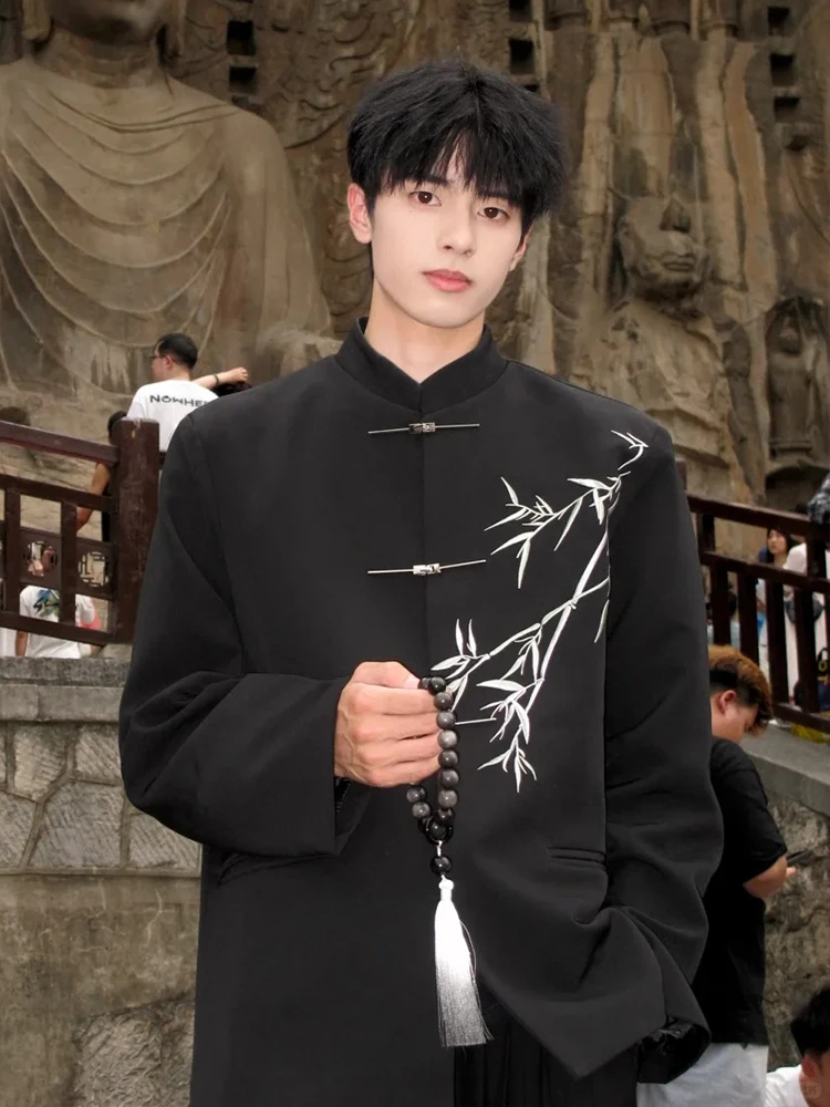 

New Chinese Sle Bamboo Men's Jaet Thin Travel Wear Autumn Season Outerwear Stand Fit Youth Faion Work Commute