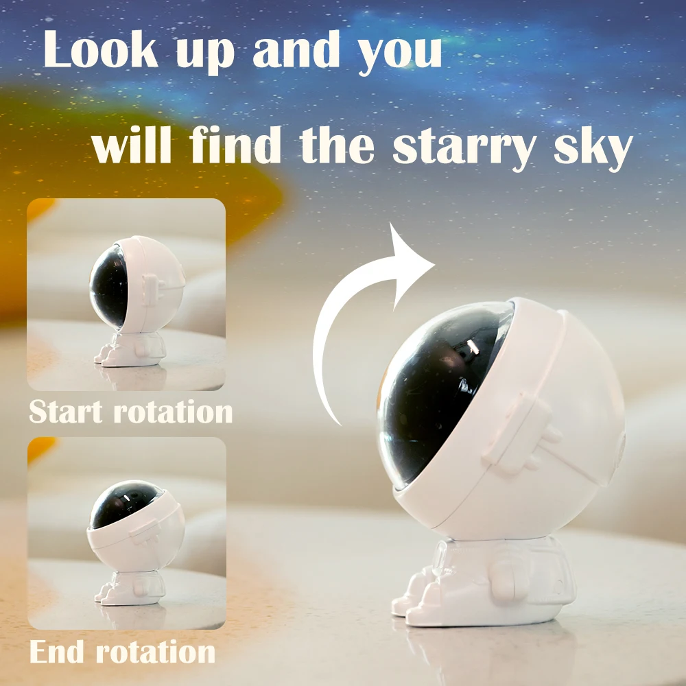 Astronauta Luz de Projeção com Música, Recarregável, 3 Cores, LED Nightlight, Espaço, Céu Estrelado, Oceano Padrão, Ambience Lamp, Presente