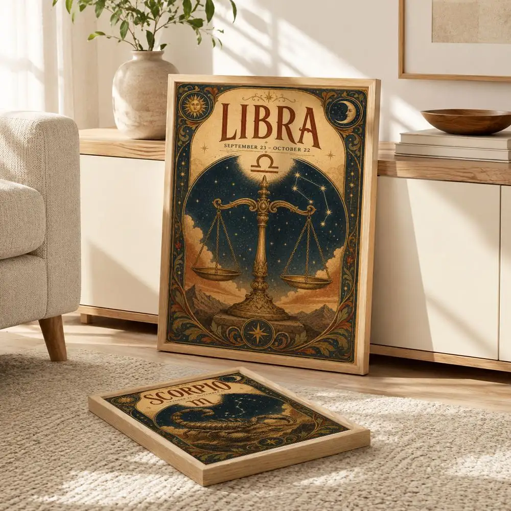 The Twelve Zodiac Signs Poster Water Proof Paper Print Room Decor Stickers Art Wall Decor Living Room