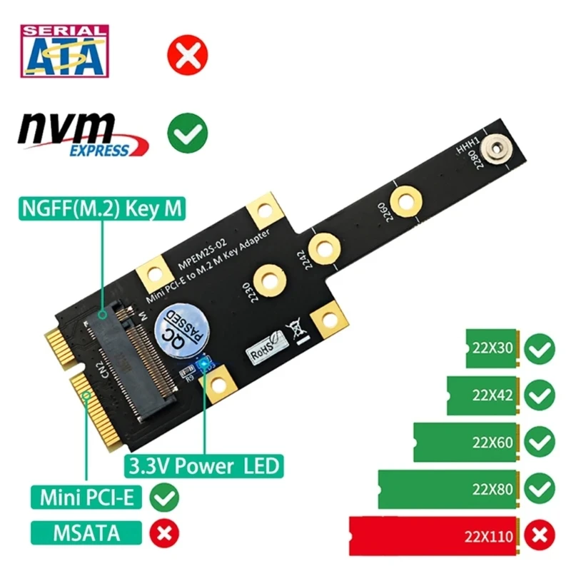 Adaptador placa risers mini PCIExpress NVME SSD para acessórios PC