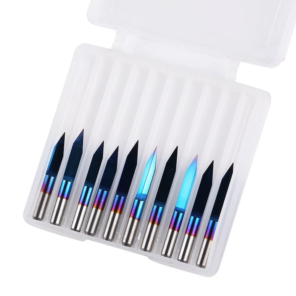 3.175mm Blue Coating PCB 3D Milling Cutter 10/15/20/25 Degrees Tungsten Carbide V Shape Engraving Bit CNC Router Tool