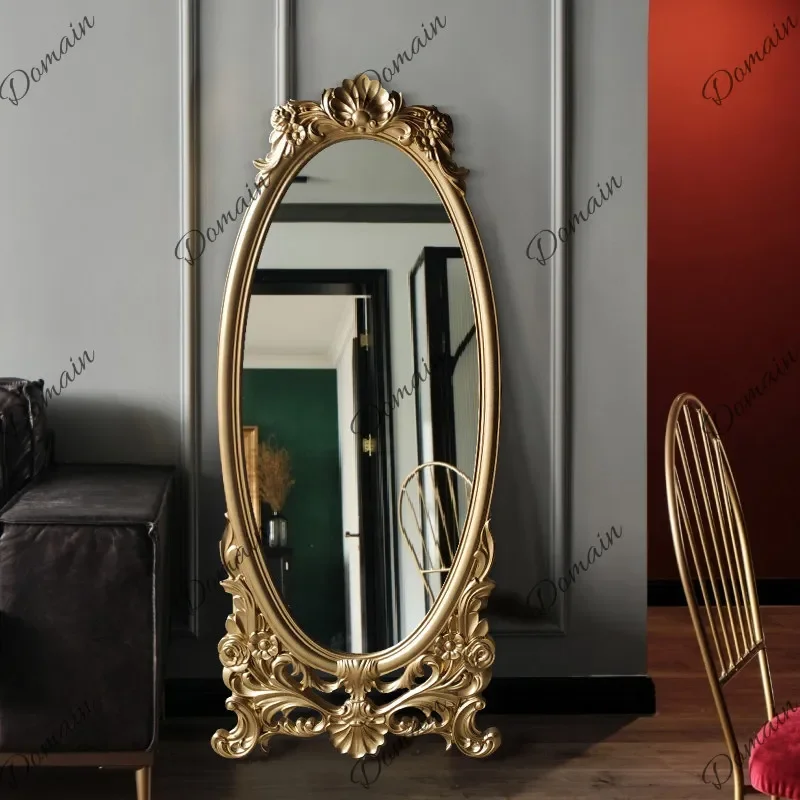 XX French Engraved Full-length Mirror Cloakroom Retro Full-length Mirror Bedroom Court-style Fitting Mirror Customization