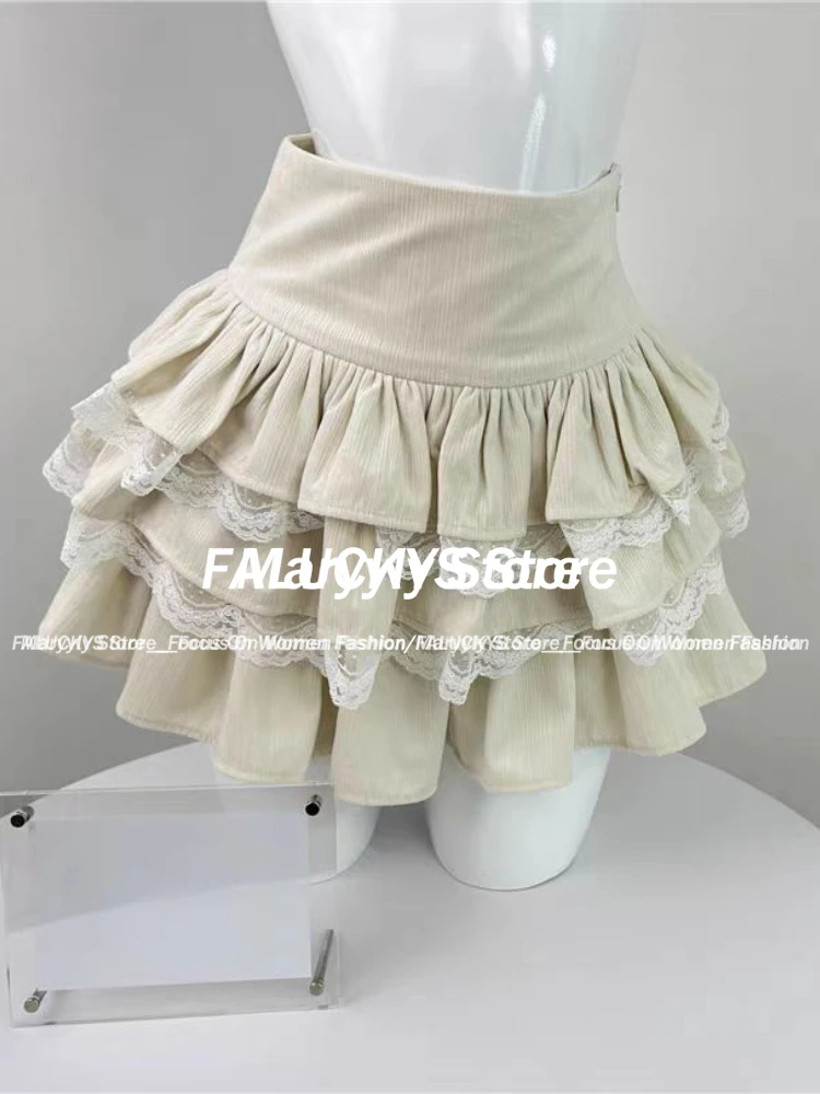 Autumn Winter Sweet Kawaii 2 Piece Set Woman Off Shoulder Bow Elastic Force Knitted Sweater + Cute Lace Mini Cake Skirt 2024 New