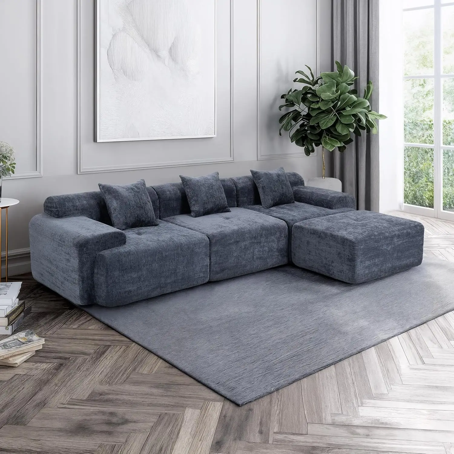 

119’’ Modular Sectional Sofa, Cloud Sectional Couch with Deep Seat, Modern Modular Compression Sofa Couch with, Customized