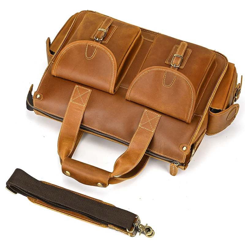 High Quality Genuine Leather Briefcase Messenger Bag Natural Cowskin Mens Leather Handbag Crossbody Luxury Men Travel Bag Male