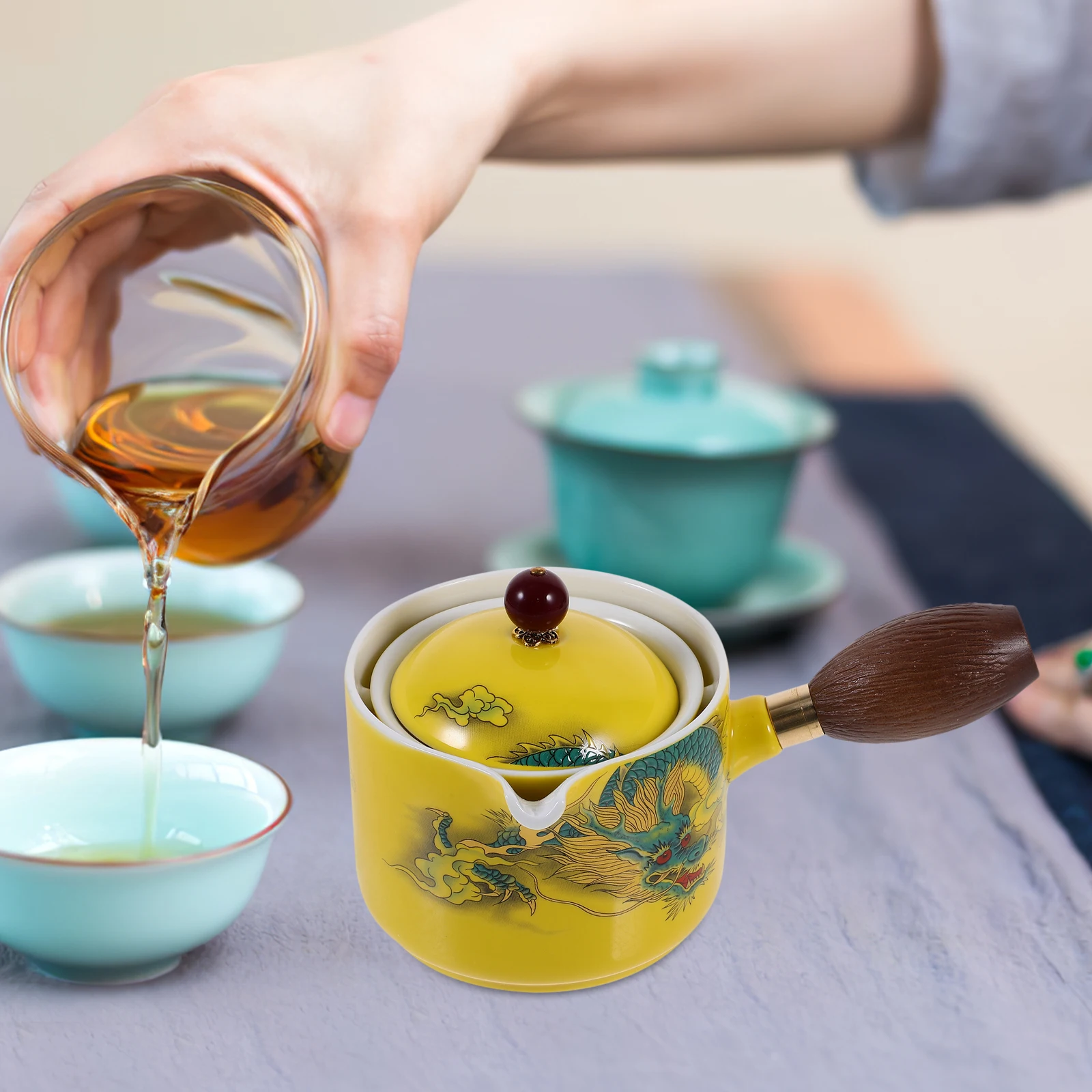 

Portable 380ml Ceramic Teapot Side H Anti scald 360 Degree Rotation Travel Kettle Home Office Practical Tea Maker