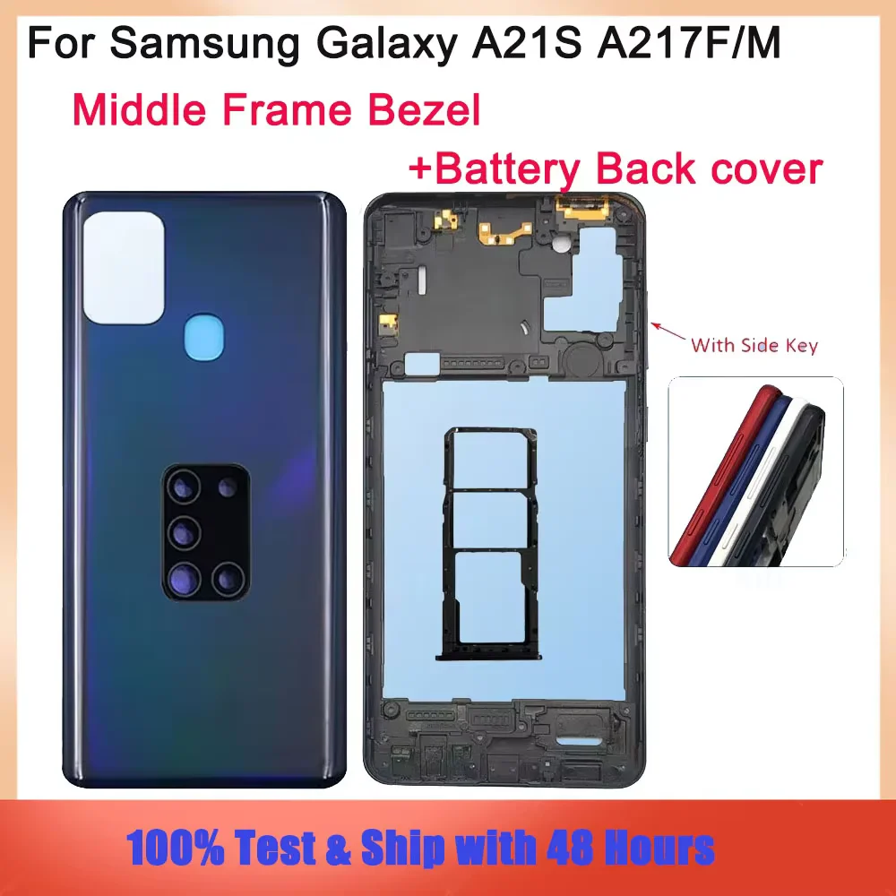 

Full Housing Middle Frame Bezel For Samsung Galaxy A21S A217 SM-A217F/DS Battery Back Cover Rear Door Case Camera Lens Replace