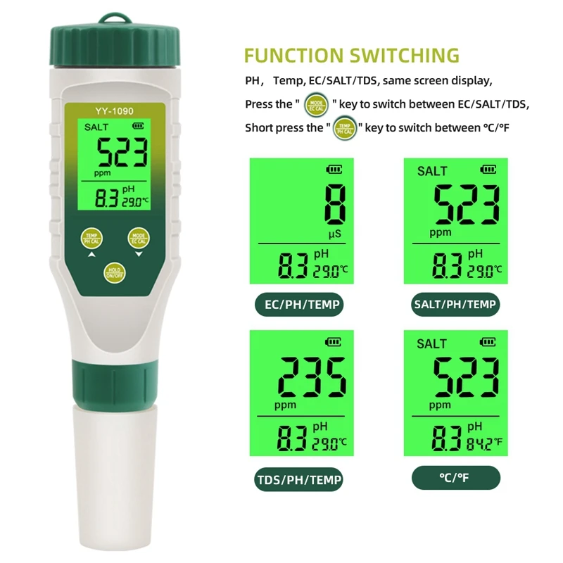 5 In 1 PH/EC/TDS/Salt/Temp PH Meter Swimming Pool Salinity Tester For Drinking Water Aquarium Aquaculture Sp