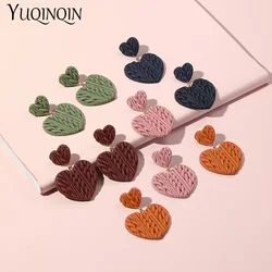 Korean Clay Heart Hanging Drop Earrings For Women Trending Vintage Long Large Dangle Earring for Grils Retro New Jewelry Brincos