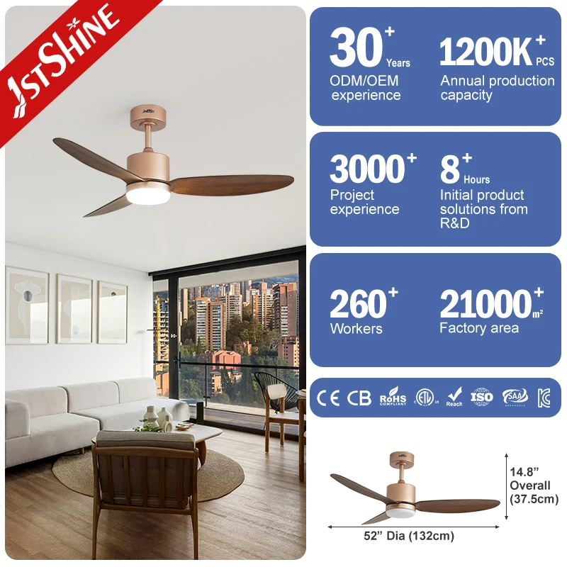 1stshine Wholesale Customized 52Inch Ceiling Fan Light With Remote Control Plastic Baled Apartment Dimmable Light