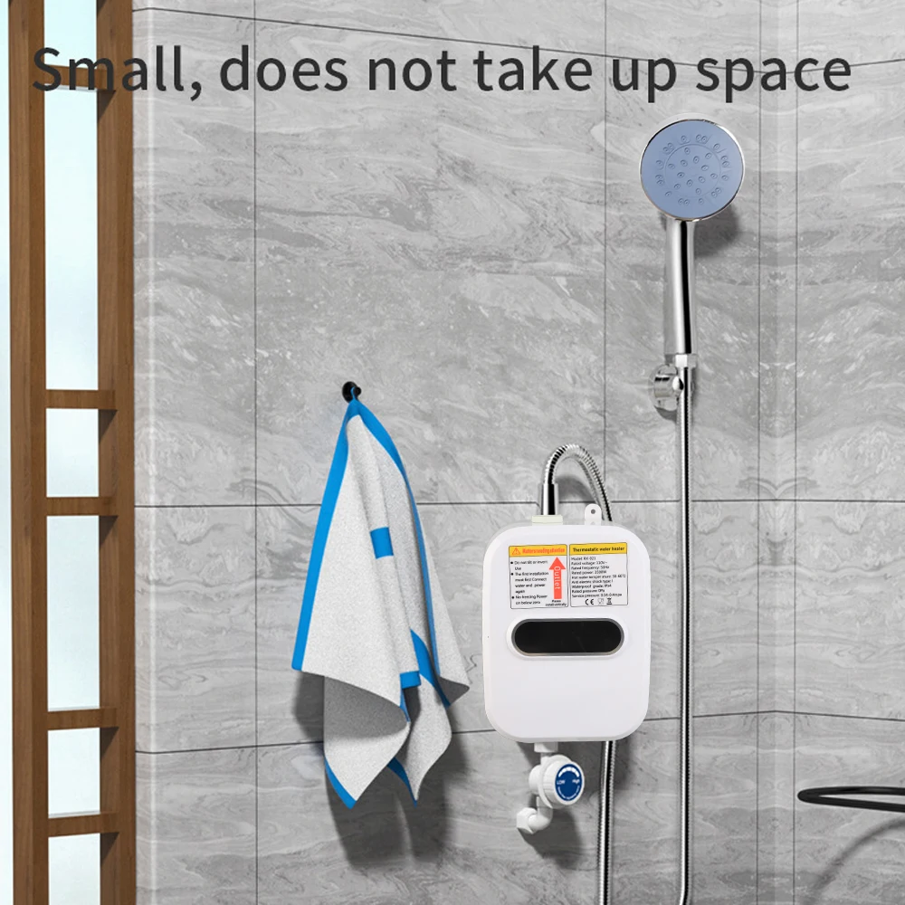 Small Instant Electric Water Heater LCD Temperature Display IPX4 Quick Heating Shower Water Heating Device Set