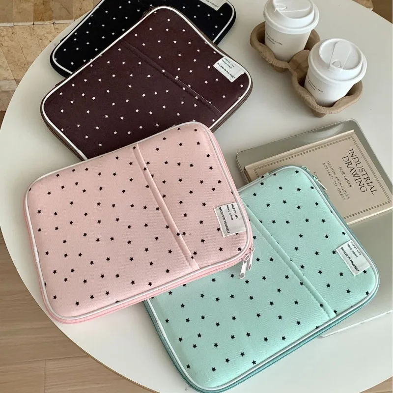 Casual Korean Fashion Tablets PC Case for Girl Simplicity Starry Solid Color Laptop Computer Bag Large Capaciy Canvas Bag