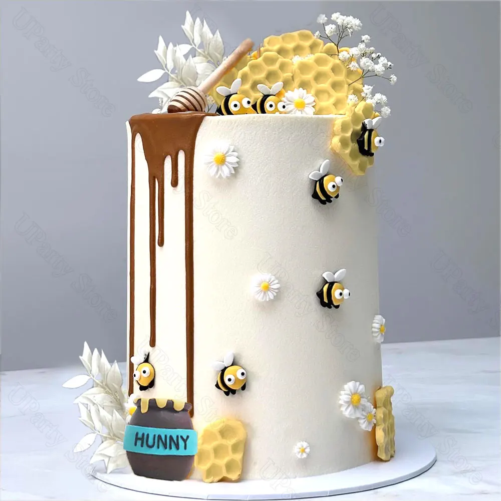 29 Stück Bienenkuchen-Topper, Honigglas-Stick, Wabenkuchen-Topper für Bienen, Geburtstag, Geschlecht offenbaren, Babyparty, Kuchendekorationen, Gastgeschenk