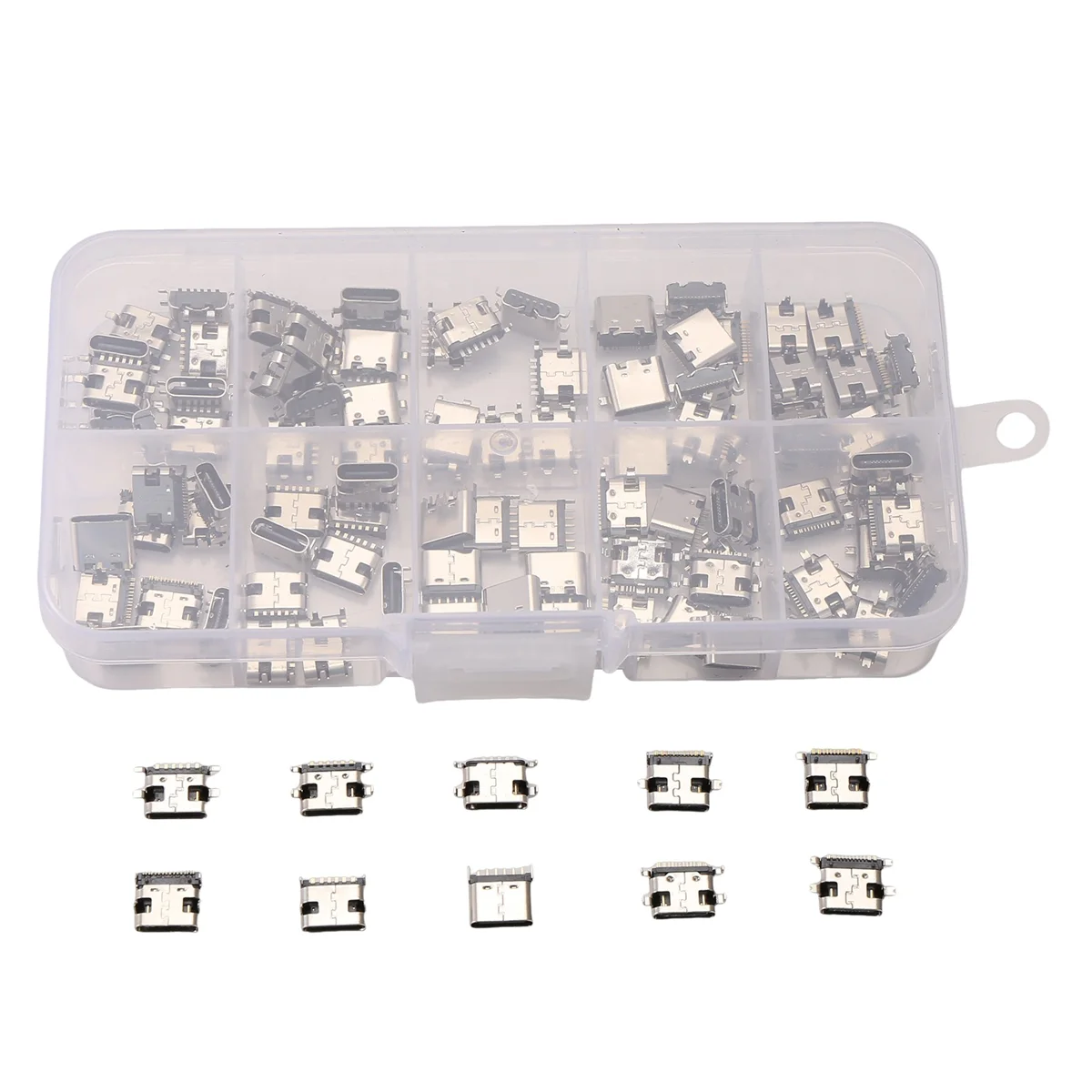 FLLF 100 Buah/Lot 10 Model Konektor Dock Pengisi Daya USB Tipe C Campuran 6Pin dan 16Pin Digunakan untuk Ponsel dan Kit Perbaikan Produk Digital