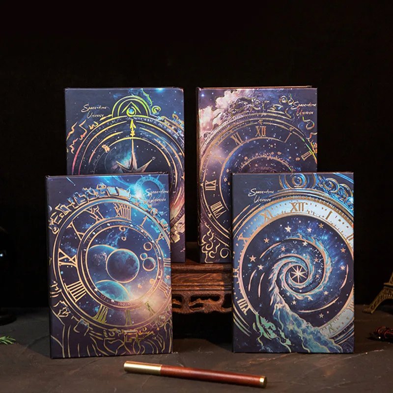 Cosmic Clock Retro Notebook Full Color Page Beautiful Starry Sky Illustration Hardcover Diary Student Notepad