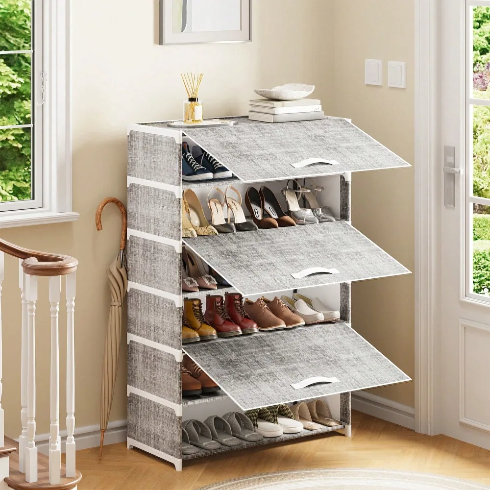 

7 Tier Shoe Rack With Dustproof Cover Shoe Shelf Storage, With Nonwoven Fabric Cover For Closet Hallway,Portable Shoe Shelf