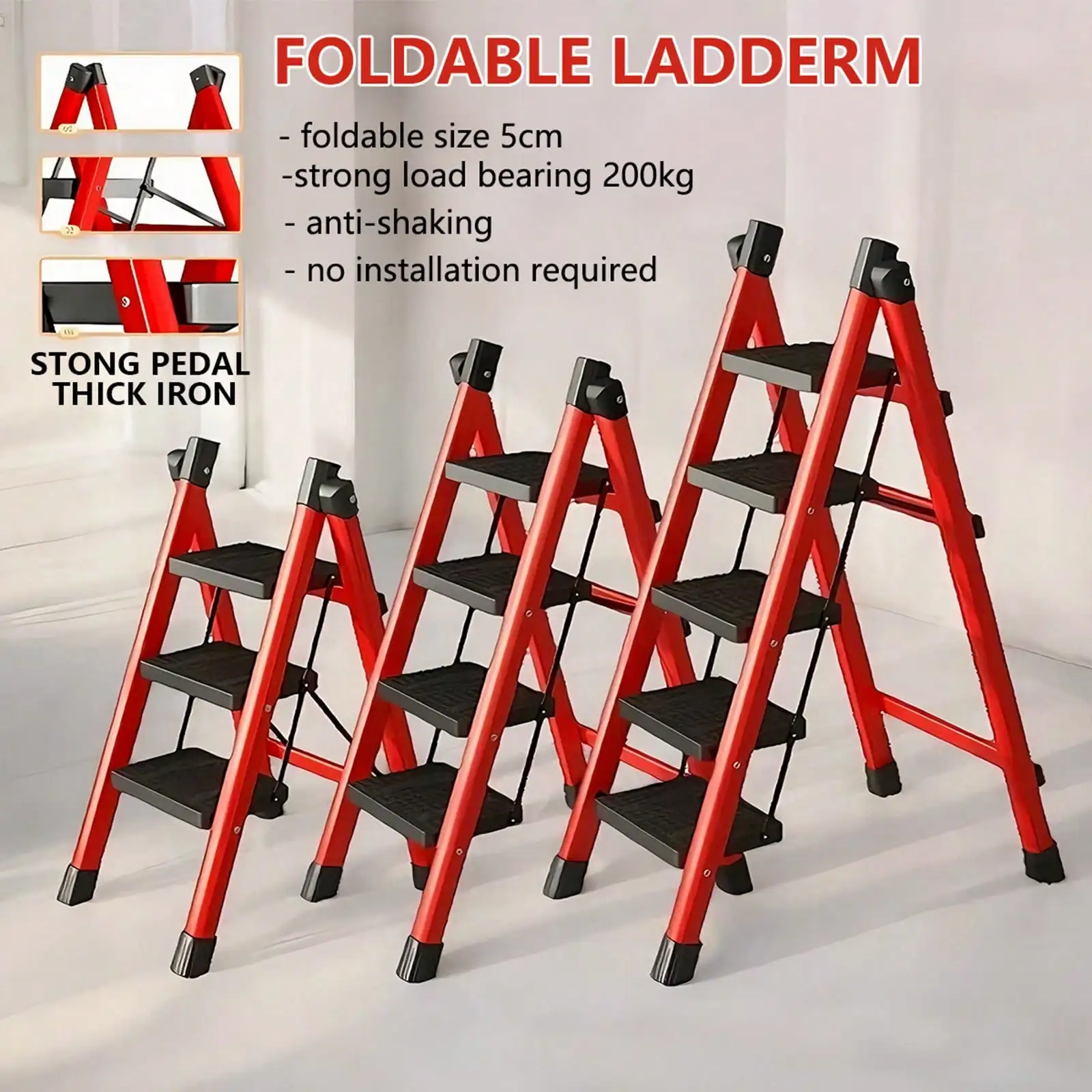 Folding 3 Step Ladder, Sturdy 330 Lbs Load Small Step Stool For Adults, Safer Full Steel Multi-Use Kitchen Ladder For Home, Closet Step Stool Ladder With Wide Pedals, Lightweight, Portable Steel Step Stool For Home Kitchen Library Office.
