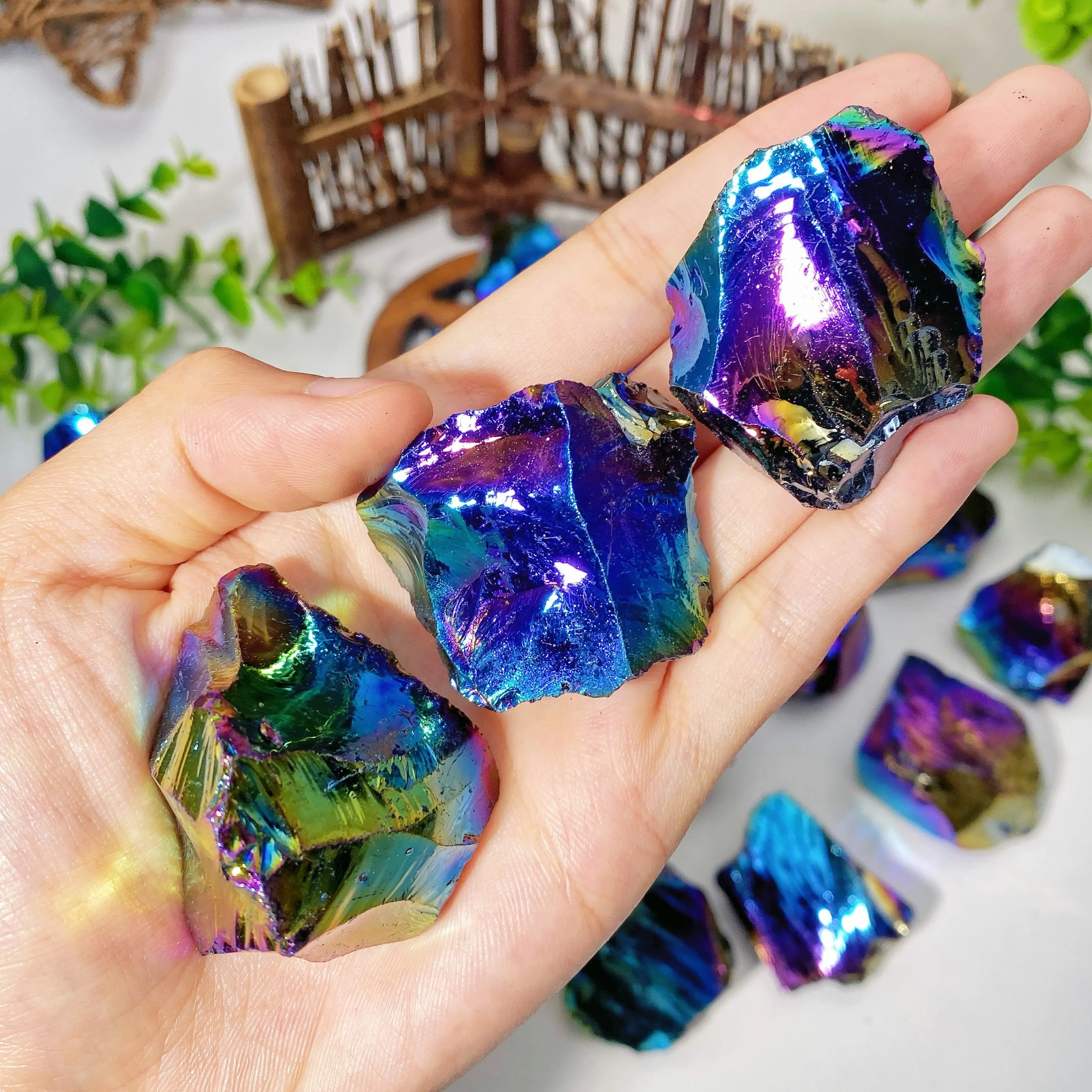 1PC Aura Black Obsidian Rough Stone - Rainbow Iridescent Color-Changing Glossy Obsidian, Jewelry Making, DIY Crafts, Home Decor