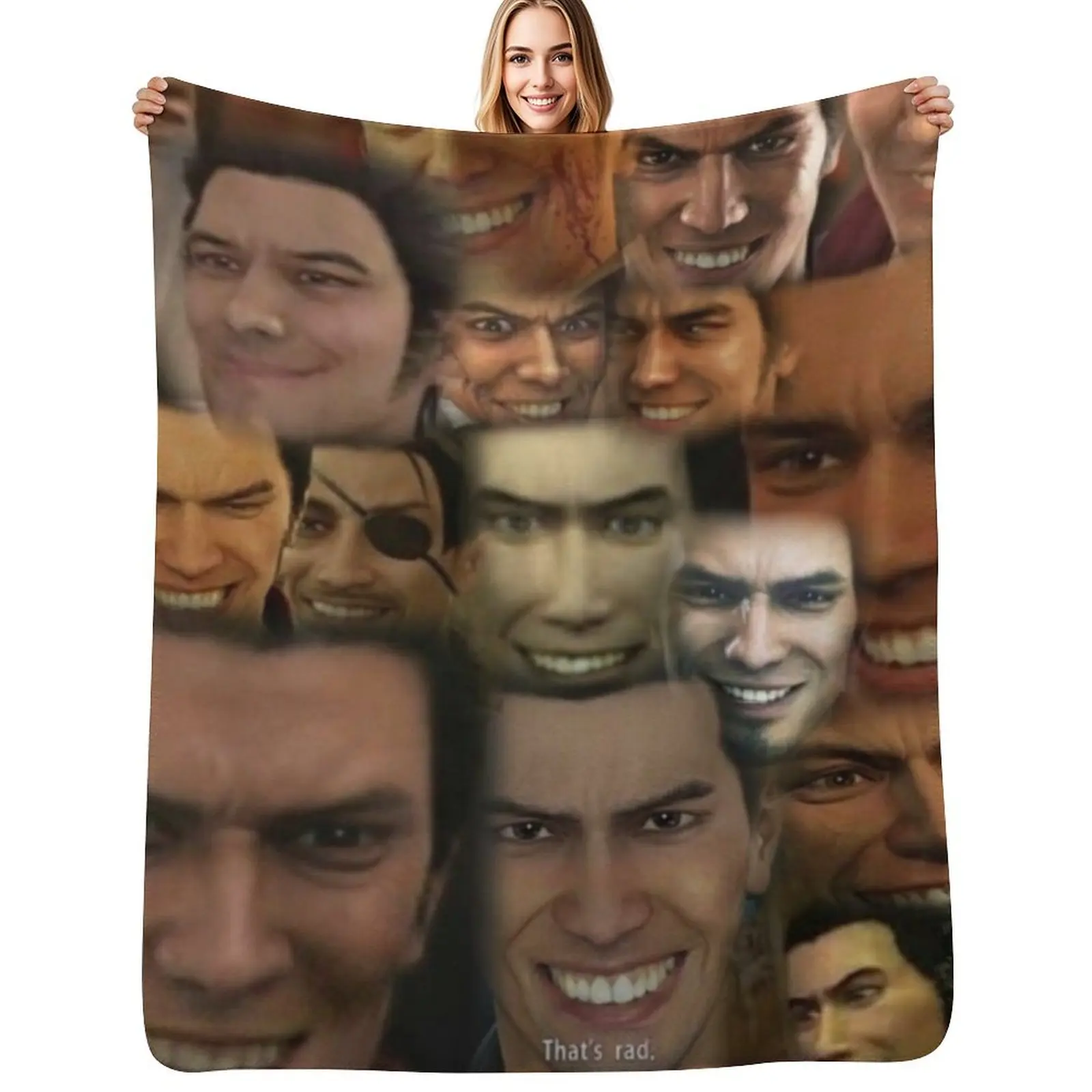 

Happy Kazuma Kiryu :) Throw Blanket Multi-Purpose Flannels for winter Soft Plaid Blankets