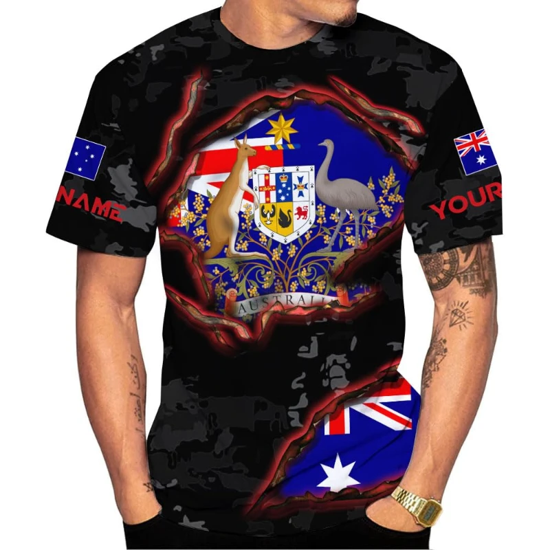 

Custom Name Australia Flag Printed Men T-shirt Summer 3D Printing Australia Emblem T-Shirt Women Short Sleeve Oversized Clothing