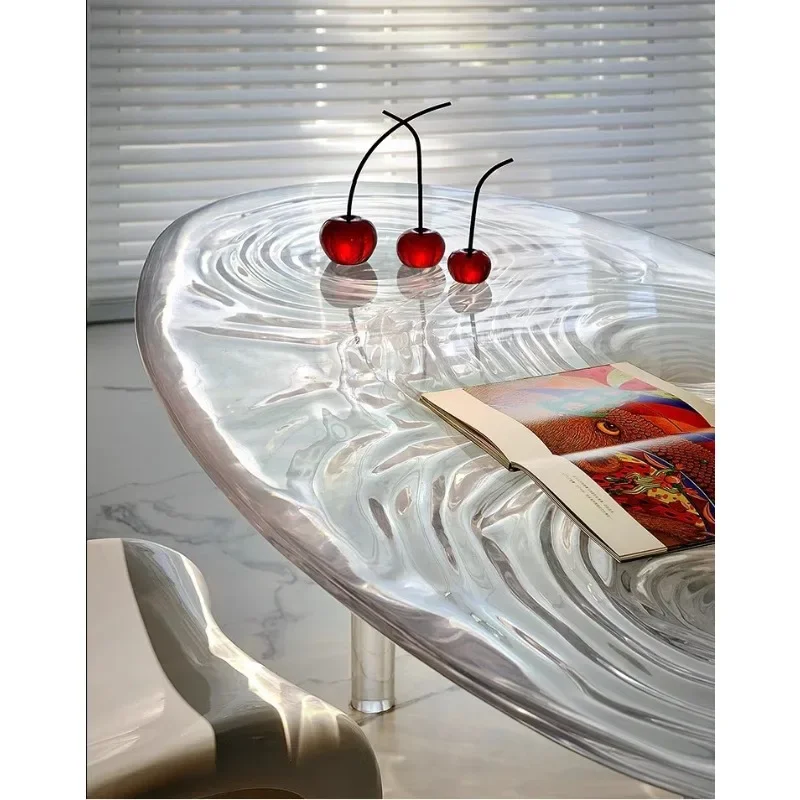 Transparent resin oval water corrugated coffee table, tea table acrylic special-shaped table