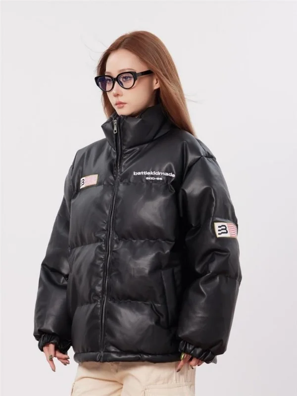 

plus Size Winter Thiened Stand Collar Cotton Jaet Breadsti Coat Women's Retro American Design Couple's Fro for plus Size