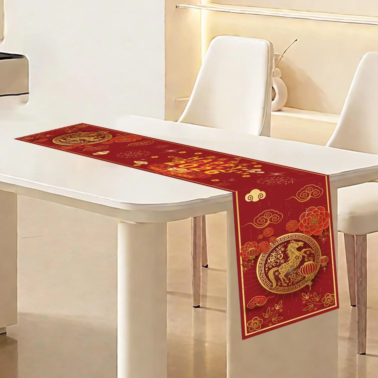 السنة الصينية الجديدة الكتان الجدول عداء ديكور الحفلات 2026 الحصان موضوع الأحمر الذهب المطبخ طاولة طعام عداء القمرية السنة الجديدة الزينة